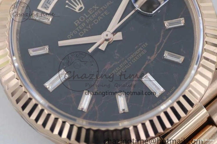 0419 Day Date 40mm RG 904L Steel TWF 1:1 Best Edition Black Crystal Dial on RG Bracelet A MoistureWicking 2349